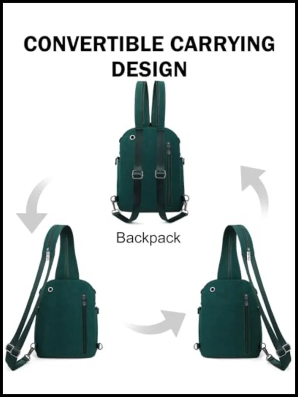 Large Faux Leather Convertible Sling Backpack 11L Anti Theft Crossbody Purse